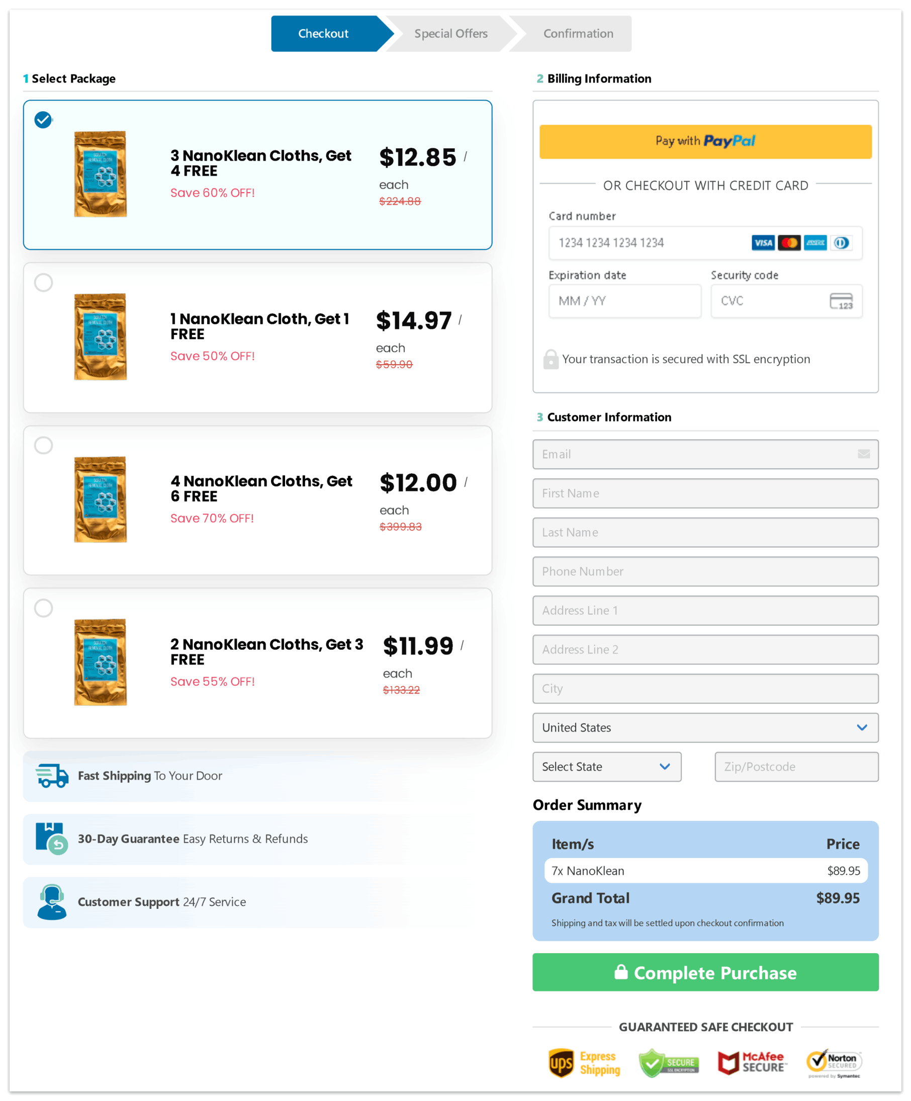 NanoKlean Cloth checkout page.